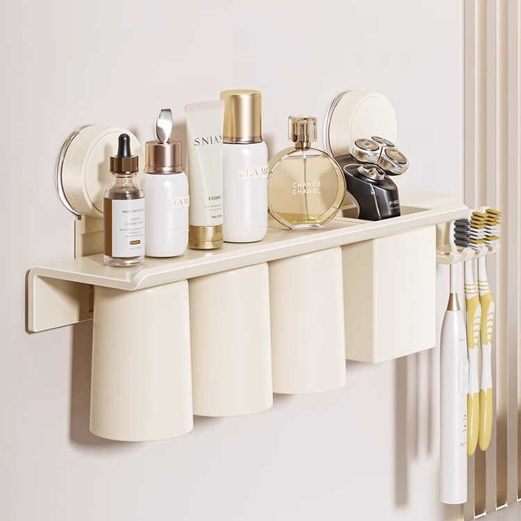Porte-brosse à dents magnétique à ventouse (3 gobelets) [Blanc laiteux]
