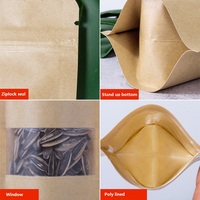 Tas kemasan kertas Kraft Logo yang dapat disesuaikan ramah lingkungan dengan jendela dan ritsleting untuk Teh Organik/makanan MOQ kecil gaya klasik