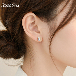 Starsgem 1.0ct*2 Earrings 14K Solid Gold <b>Emerald</b> Cut Lab Grown Diamond <b>Stud</b> Earrings Bezel Setting Jewelry for Women - Product Image 3