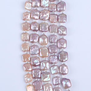 Perles d'eau douce naturelles baroques carrées de 18 cm, 11-13 mm, bande courte, blanches/roses, perles en vrac pour la fabrication de bracelets faits main, vente en gros - Product Image 1