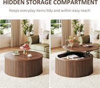 Table basse relevable de 31,5 pouces avec rangement, design moderne du milieu du siècle, structure en bois d'ingénierie, plateau rustique cannelé en noyer pour