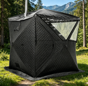 Tente de sauna portable d'extérieur pour 4 personnes, pliable, design matelassé noir, installation facile pour une utilisation en nature - Product Image 1