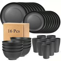 Ensemble de 16 pièces de vaisselle en plastique PP réutilisable, élégant et luxueux, avec logo personnalisé, comprenant assiettes, bols et tasses