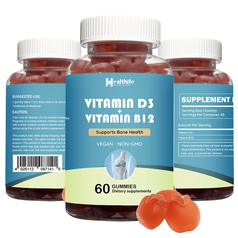 थोक चीनी नि: शुल्क वयस्कों और बच्चों विटामिन D3 विटामिन B12 Gummies