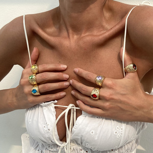 Wholesale Punk Wide <b>Ring</b> for Women Men Alloy Crushed Ice Rhinestone Inlaid <b>Statement</b> <b>Ring</b> Jewelry - Product Image 2