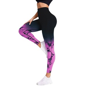 Pantalon de yoga long à effet tie-dye <span class=keywords><strong>dégradé</strong></span>, sans couture, pour femmes, pour la course à pied, sport, taille haute, effet lifting des fesses, contrôle du ventre - Product Image 1