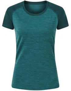 T-shirt côtelé décontracté d'été pour femme, manches contrastées, col rond, manches courtes, imprimé - Product Image 1