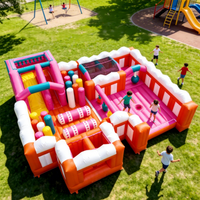 Château gonflable AirFunPro en PVC rose, équipement de divertissement intérieur, installation facile, arche d'entrée personnalisée Jurassic Park pour les parcs d'attractions