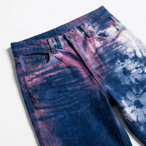 WangSheng - <span class=keywords><strong>Jeans</strong></span> Unisex con Estampado Tie Dye Degradado en Azul, Diseño Floral en Relieve, Cintura Alta, Estilo Vintage, Pierna Recta, Y2K - Product Image 4