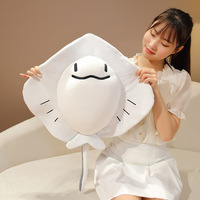 Baru lucu kustom poliester Devil Ray boneka lemak hewan laut Manta ikan boneka mainan liar laut bantal hewan Label Logo