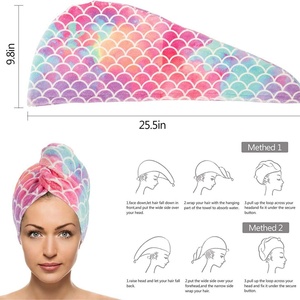 Toalla de microfibra absorbente con logo de sirena impreso personalizado, turbante para secar el cabello, accesorios para el cabello con diseño de escamas de pez - Product Image 4