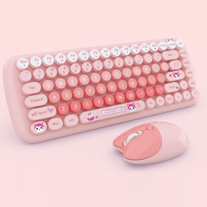 Mofii Cute Pink Candy 100 Keys Wireless Keyboard And Mouse Combo Typewriter 2 In 1 Mouse Keyboard Set
