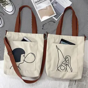 Promotie Goedkope Katoenen Canvas Tas Aangepaste Logo Tote Messenger Boodschappentassen