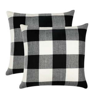 Black and white checkered cotton and linen pillowcase, linen throw pillowcase, sofa pillowcase (without pillow <b>insert</b>), easy to - Product Image 2