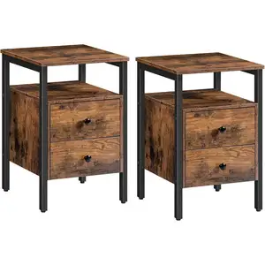 Vente en gros de tables d'appoint carrées en bois rustique, lot de 2 tables de chevet basses, table d'appoint avec tiroir de rangement pour le salon