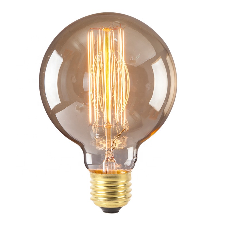 High Brightness 60W Edison Style Incandescent Light Bulb G95 E27 E26 B22 Amber Cover Durable Brass Base 110V Globe Pattern Glass