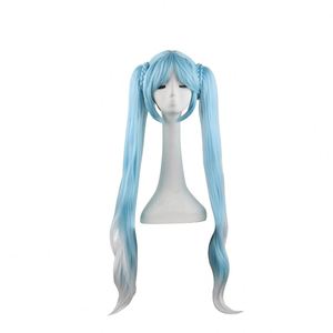 Peluca de <span class=keywords><strong>Cosplay</strong></span> de <span class=keywords><strong>Miku</strong></span> en Stock, Fabricada en Fábrica de Pelucas, Superventas, Cabello Sintético Resistente al Calor con Cola Doble para Conveniones de Rol - Product Image 1