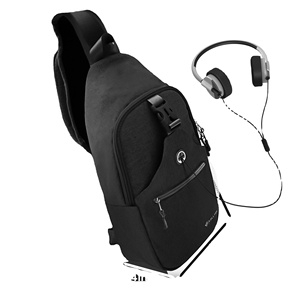 Free sample wholesale new fashion front chest <b>waterproof</b> <b>sling</b> <b>bag</b> crossbody earphone black USB <b>sling</b> <b>bag</b> - Product Image 2