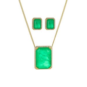 Fashion Eco-friendly Copper Layered Pendant Necklace <b>Set</b> Elegant Simple Big Square Green Zirconia Jewelry <b>Sets</b> for Refined - Product Image 1