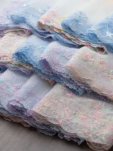ドリームカラーブルー刺繍メッシュレースDIY手作り衣類生地ヘアアクセサリー