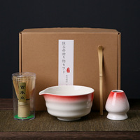 Kingze Meilleure vente Cadeau de Noël pour cérémonie Ensemble de bols en céramique à fouet à matcha de qualité supérieure de 4 pièces pour cérémonie
