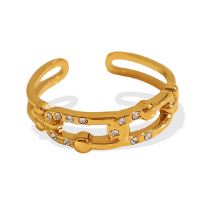 Geometric Open <b>Ring</b> 18k Gold Plated Titanium Steel Pave Setting <b>Adjustable</b> For Women Party Jewelry - Product Image 5