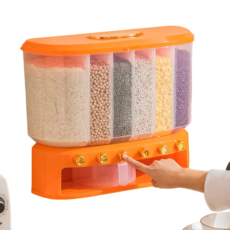 2024 Modern Design Plastic Cereal Dispenser Storage Box Fresh Kitchen Food Grain Rice Container with Compartments