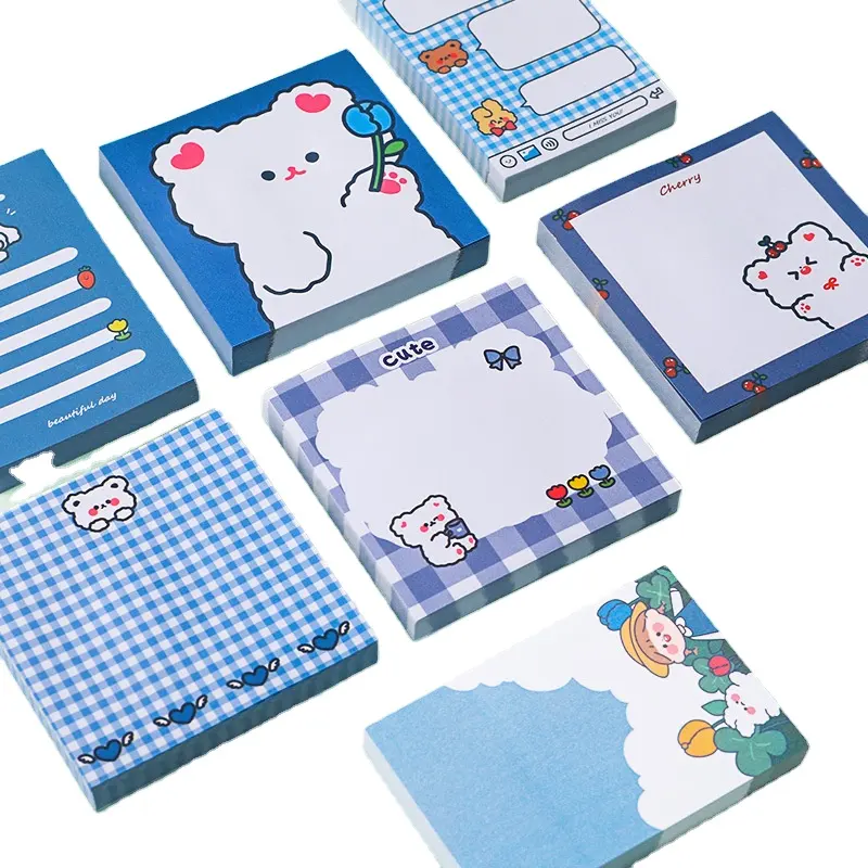 Reusable Cartoon Blue Little Bear Lovely Girl Ins Style Memo Pad N Times Sticky Notes Notepad Cute Planner Stickers Bookmark