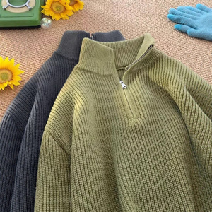 Suéter masculino de outono-inverno com gola alta, zíper até a metade, cor sólida, grosso, quente, solto e casual, de manga comprida. - Product Image 2