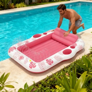 Inflatable Water Spray <b>Sunbed</b> with Built-in Cup Holder & Food Storage Tray -2-Person Extra Large Floating Mattress for Poolside - Product Image 4