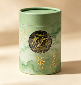 Green Tea Packaging Tube With Gold <b>Foil</b> Design Recyclable Craft Paper Cylinder Loose Leaf Tea <b>Container</b> - Product Image 5
