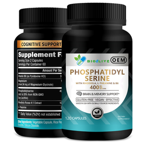 Capsules de phosphatidylsérine OEM, 120 unités, complément alimentaire avec Rhodiola, L-théanine et B6, soutien cérébral et mémoire, végétalien, sans gluten - Product Image 2