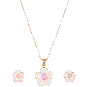 Niedliches Vergoldetes Legierungs-Diamant-Modeschmuckset für Kinder - Partygeschenk Blumen-Halskette & Ohrstecker - Product Image 2