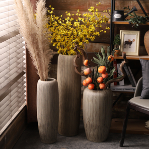 <span class=keywords><strong>Grand</strong></span> <span class=keywords><strong>Vase</strong></span> de Sol en Céramique Mat Marron, Style <span class=keywords><strong>Bois</strong></span> Gratté, Rétro Chinois, pour Décoration de Salon - Product Image 2