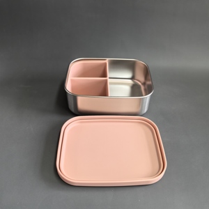 Boîte à lunch Bento en acier inoxydable <span class=keywords><strong>pour</strong></span> enfants, 3 compartiments, couvercle en silicone étanche, sandwich, snack, <span class=keywords><strong>salade</strong></span>, <span class=keywords><strong>conservation</strong></span> sans BPA - Product Image 4