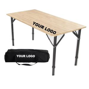 Portable Foldable Modern Design Square Aluminum Dining <b>Table</b> with <b>Bamboo</b> Legs for Outdoor Furniture Use in Camping and Picnics - Product Image 1