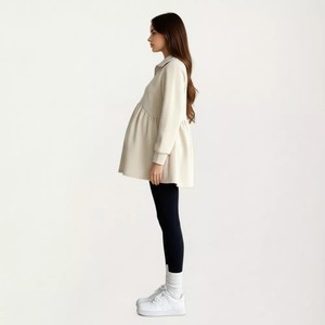 Felpa <span class=keywords><strong>Premaman</strong></span> da Donna a Maniche Lunghe con Zip a Quarto, Orlo a Peplum e Vita Impero in Spandex/Cotone Felpato - Product Image 4