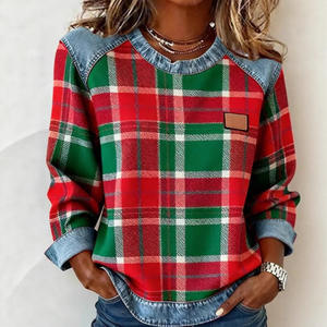 Sudadera Holgada con Cuello Redondo y Parches de Mezclilla a Cuadros para Mujer, Estilo 2026 - Product Image 5