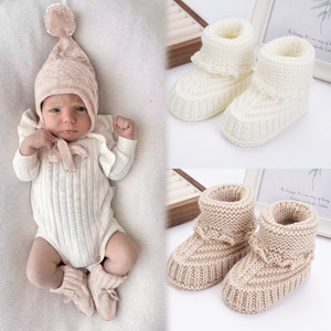 Chaussettes-chaussons tricotées en gros pour bébés, à tricot épais, avec revers à volants, antidérapantes, pour la marche, chaudes pour l'hiver, antibactériennes, pour nourrissons, OEM - Product Image 1