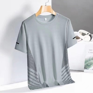 Liu Ming barato personalizado al por mayor ropa de verano para hombres seda de hielo transpirable cuello redondo manga corta Spandex camisetas deportivas - Product Image 5