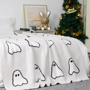 Stock lot luxury designer influence king size Halloween polyester knit throw ghost blanket for home