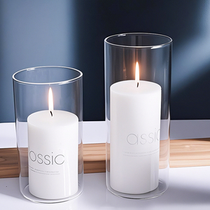 Candele a Colonna Bianche con Vasi a Cilindro in <span class=keywords><strong>Vetro</strong></span> Trasparente <span class=keywords><strong>Portacandele</strong></span> a Uragano per Centrotavola e Decorazioni Nuziali - Product Image 5