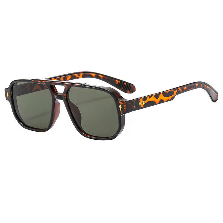 Popular Stock Double Beam Square Pilot Sunglasses UV400 Large Frame Blue Red Multi-Color Driving for Arrow Rivet Business Shades