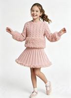 Ensemble en laine d'agneau de haute qualité avec logo personnalisé pour filles, pull en fourrure à manches longues + jupe plissée, tenue d'hiver tendance pour les fêtes