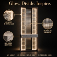 Cloison en verre cannelé lumineuse LED de luxe léger, séparateur de pièce en acier inoxydable pour entrée, taille personnalisée