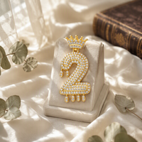 Pendentif Hip Hop en laiton plaqué or 14 carats, style Iced Out, chiffres de 0 à 9, breloque lettre Bling Streetwear, vente en gros