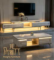 Meuble TV et Table Basse de Luxe au Design Moderne en MDF, Mobilier Statique pour Salon, Style Métal et Plateau