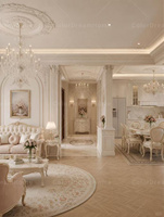 Service de design d'intérieur sur mesure, solution de mobilier classique français blanc crème élégant, aménagement de maison haut de gamme