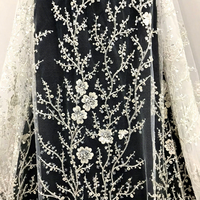 Tissu brodé de perles, de cristaux et de paillettes, brodé à la machine, 100% polyester, tissu brocart