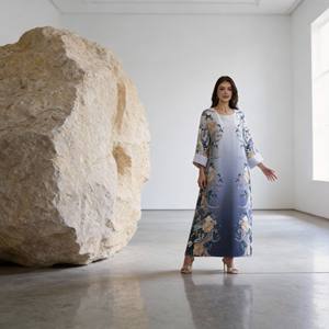 Robe longue modeste en polyester imprimé élégante sur mesure de qualité supérieure pour femmes musulmanes, vêtements de cérémonie, vente en gros - Product Image 2